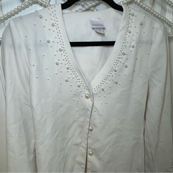 Studio C White Pearl Detailed Button Up - Picture 3 of 8